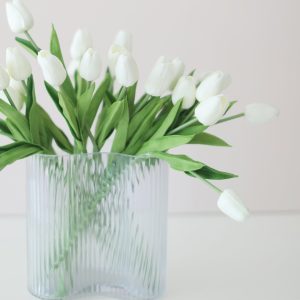 clear glass ridged asymmetrical vase 7.75"