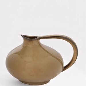 large ceramic pitcher vase with handle in caramel glaze 8.25"