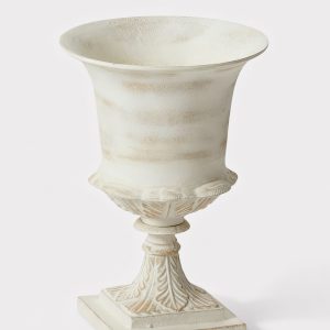 distressed metal urn vase in warm white 14.5"
