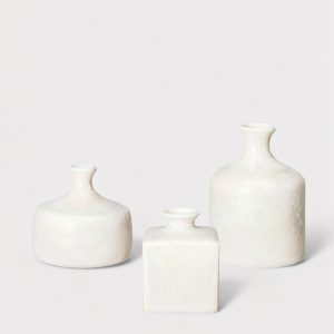 small set of 3 clay stoneware bud vases in cream glaze 3.25 4.25"