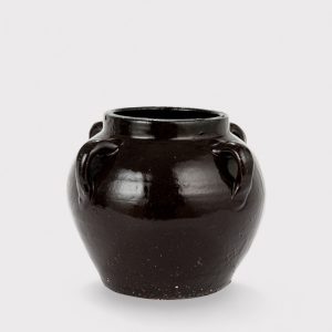 distressed clay round jar vase in dark brown black hue 6.75"