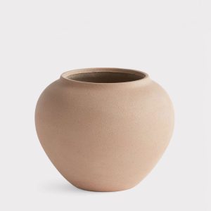 large handmade stoneware vase in tan 8.25" wide