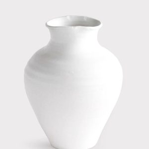 handmade terra cotta vase in matte white glaze 14"