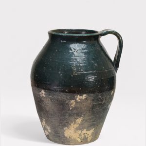 distressed terra cotta pitcher vase in blue glaze 11.25"