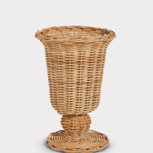 woven wicker footed urn vase or planter pot 12"